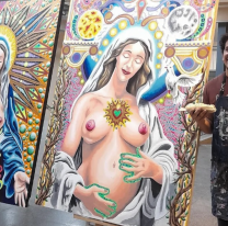Salteño deslumbra y genera polémica con su nueva pintura "La Virgen María embarazada y mostrando los senos"