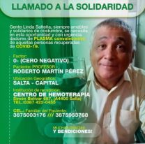 Profe de la UNSa está internado con coronavirus y buscan donantes de plasma