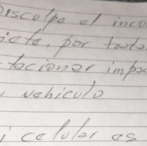 Salteño chocó un auto estacionado, no había nadie en la cuadra y dejó este cartel