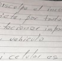 Salteño chocó un auto estacionado, no había nadie en la cuadra y dejó este cartel